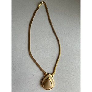 Vtg Napier Gold Cream Teardrop Pendant Necklace Matching Earrings Elegant Retro
